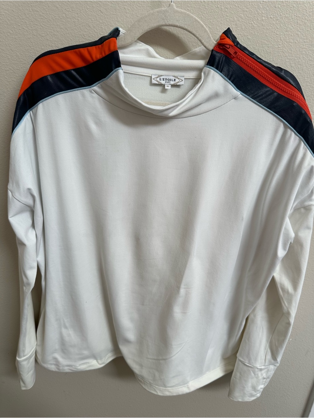 L’ETOILE Sport Womens White Zip Shoulder Stripe Athletic Pullover Top Size XL